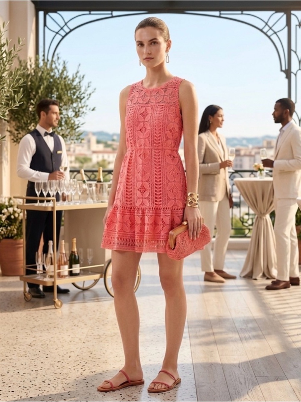 BB DAKOTA CORAL LACE DRESS  M c2